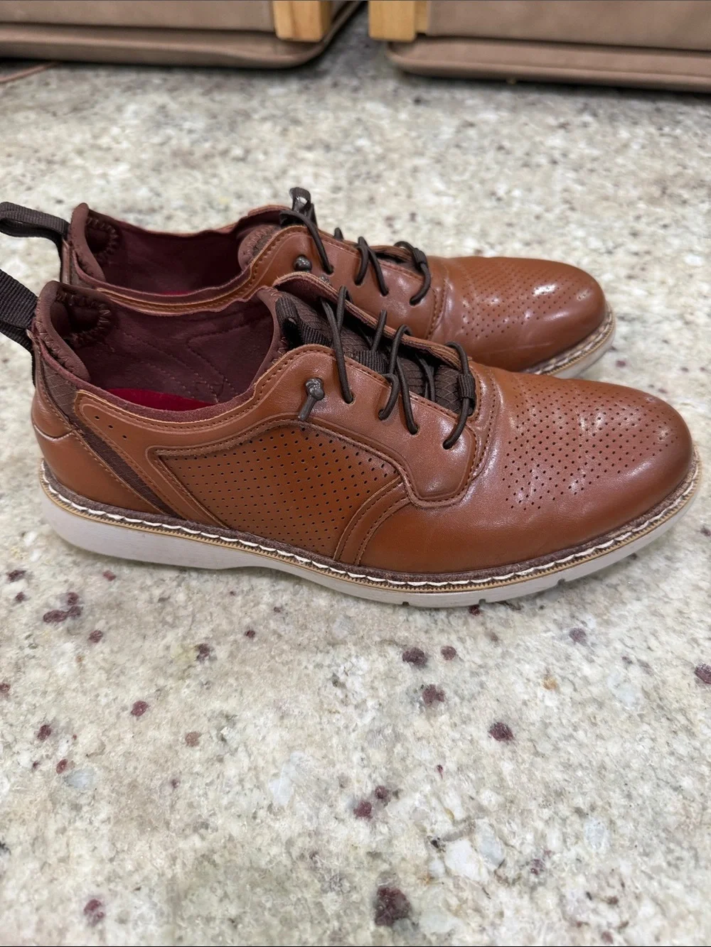 Stacy Adams Cognac Perforated Leather Slip-On Sneakers